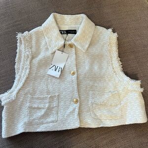 Zara Cream Tweed Buttoned Vest